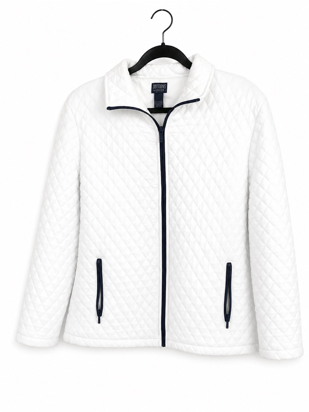 Chicos White Quilted Full-Zip Jacket